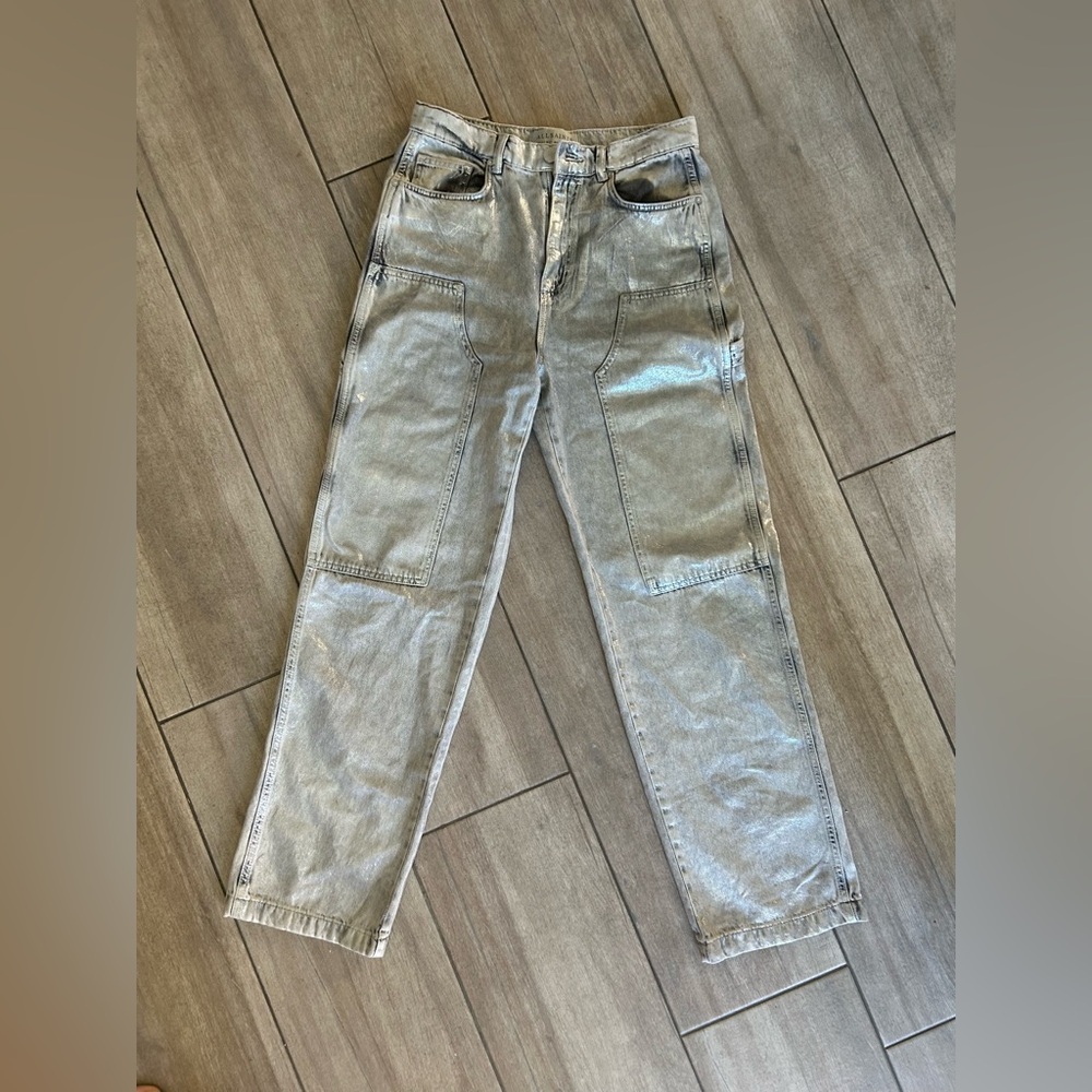 All Saints Metallic Silver Jeans size 27 EUC